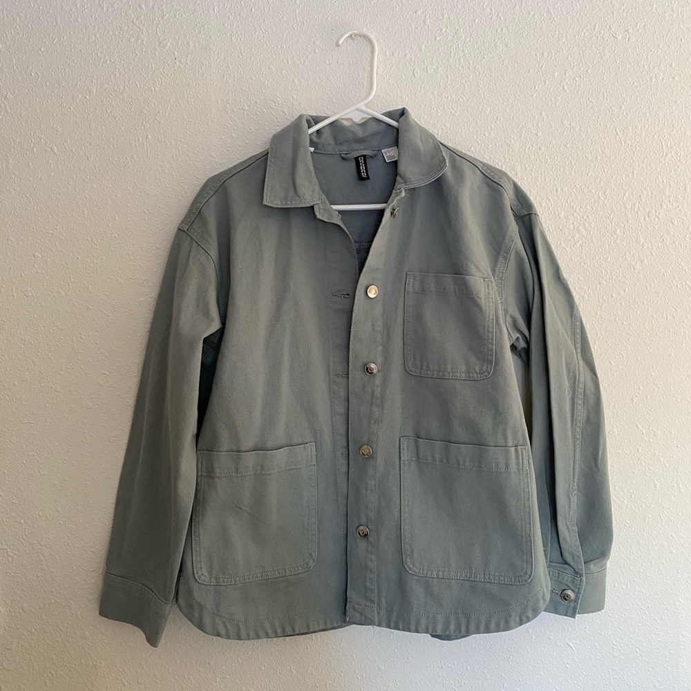 Sage Green Denim Jacket, Oversized
